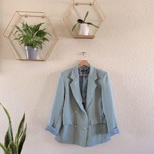 Double breasted TEAL blazer with shoulder pads